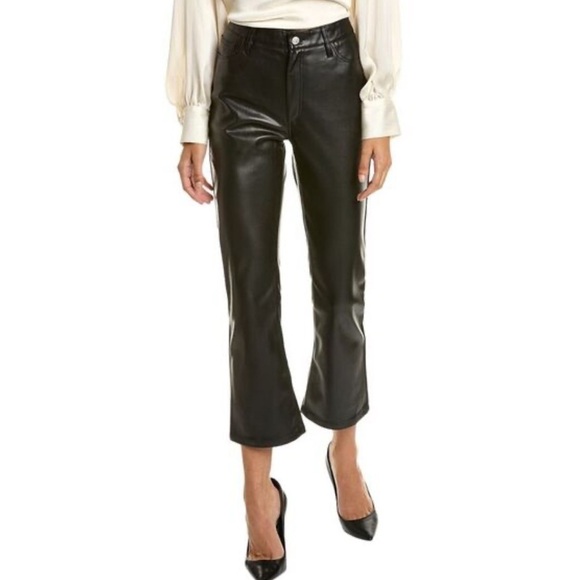 New Joes Jeans Vegan Faux Leather Flared Pants Crop Bootcut Mid Rise Sz 29 - Picture 1 of 11